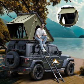 Explorer Rooftop Tent Hardshell with Luggage Racks&Replaceable Netting Rain Curtains, Truck Bed Tent for Camping (Color: Olive Green)