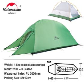 Naturehike Cloud Up 1, 2  People Tent Ultralight 20D Camping Tent Waterproof Outdoor Hiking Travel Tent Backpacking Cycling Tent (Color: 1 Person Green)