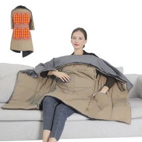 USB Heated Blanket Electric Heated Poncho Shawl Wrap Throw with Zipper Arm Holes Pocket 3 Heating Levels 6 Zones Dual Switch 5V/2A Machine Washable fo (Color: Camel, size: 135x110x1cm/53.15x43.31x0.39in)